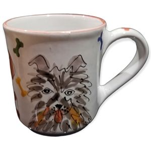 Puppies! Handmade, signed pottery coffee mug w/ doggie sketches Made in Hungary